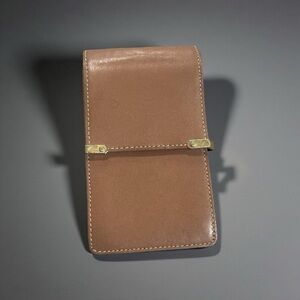 Loewe Leather Tan Pouch Multi Use Cards Cash ect Gold Plated Accents